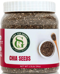 Sownandgrown raw chia seeds in a 1.5 lb jar for lasting freshness.