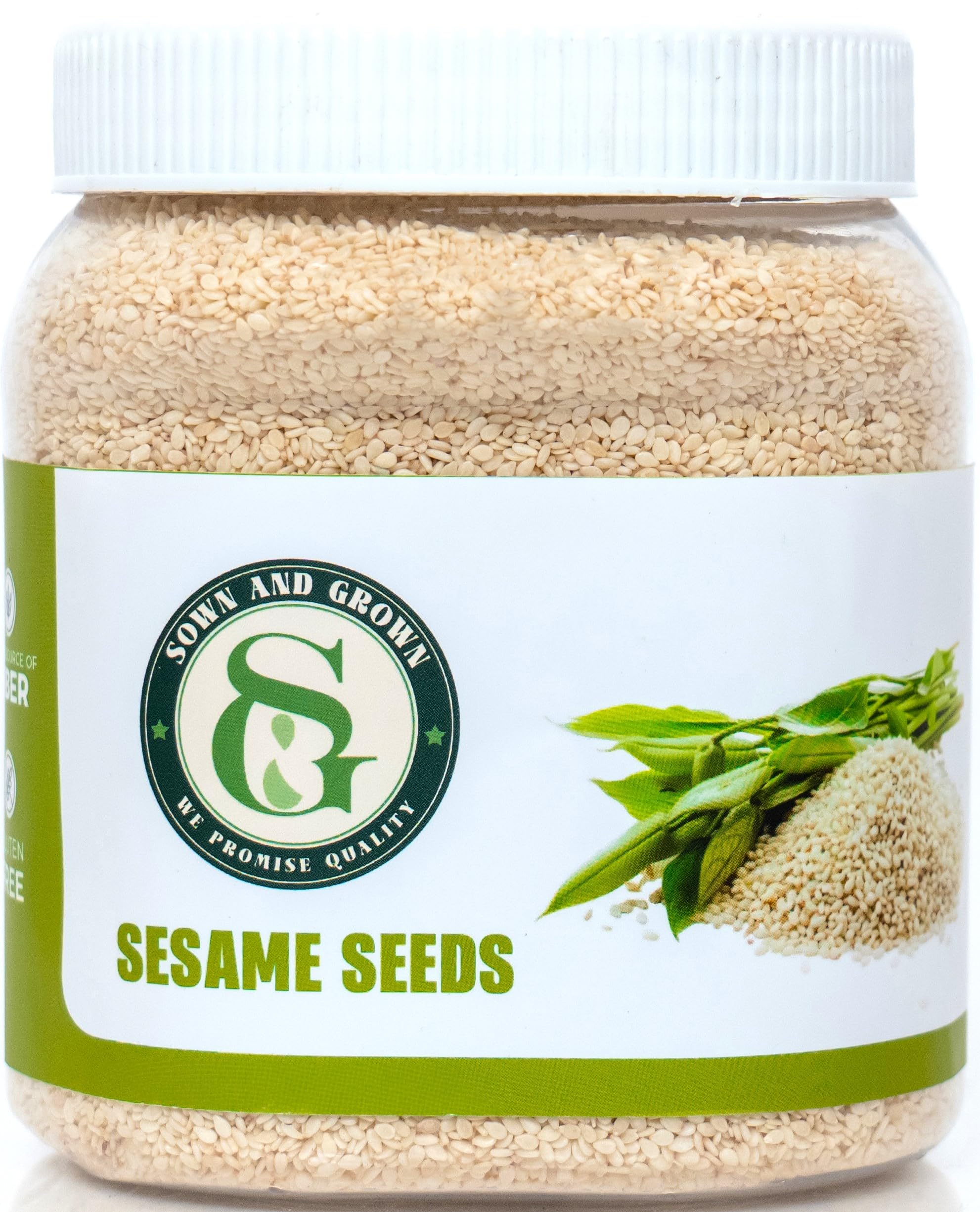Sownandgrown white sesame seeds in packaging; keeps freshness for weeknight meals