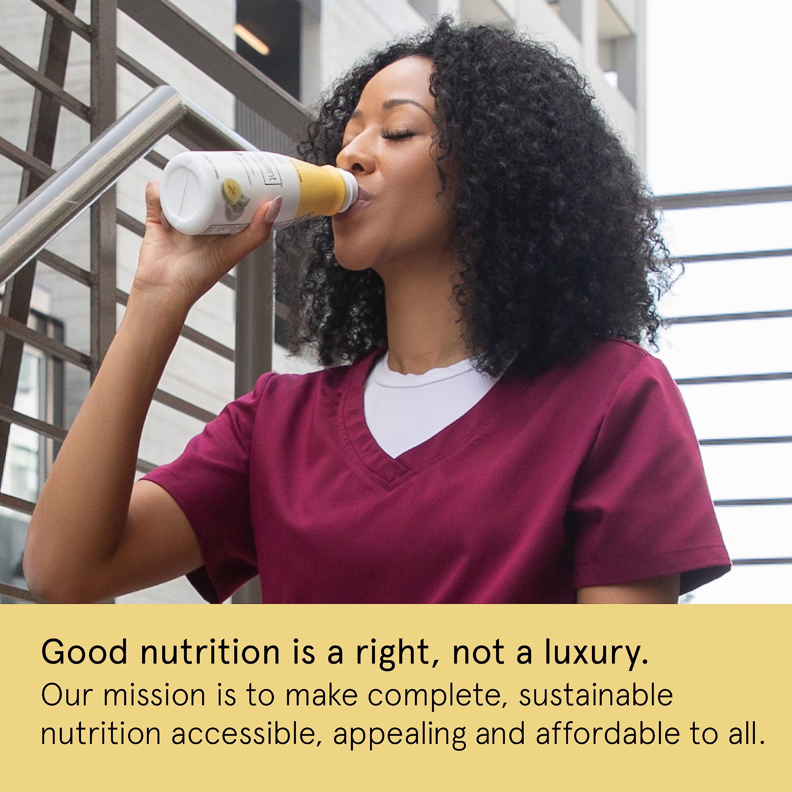Soylent Banana ready-to-drink glass with straw illustrating quick meal replacement.
