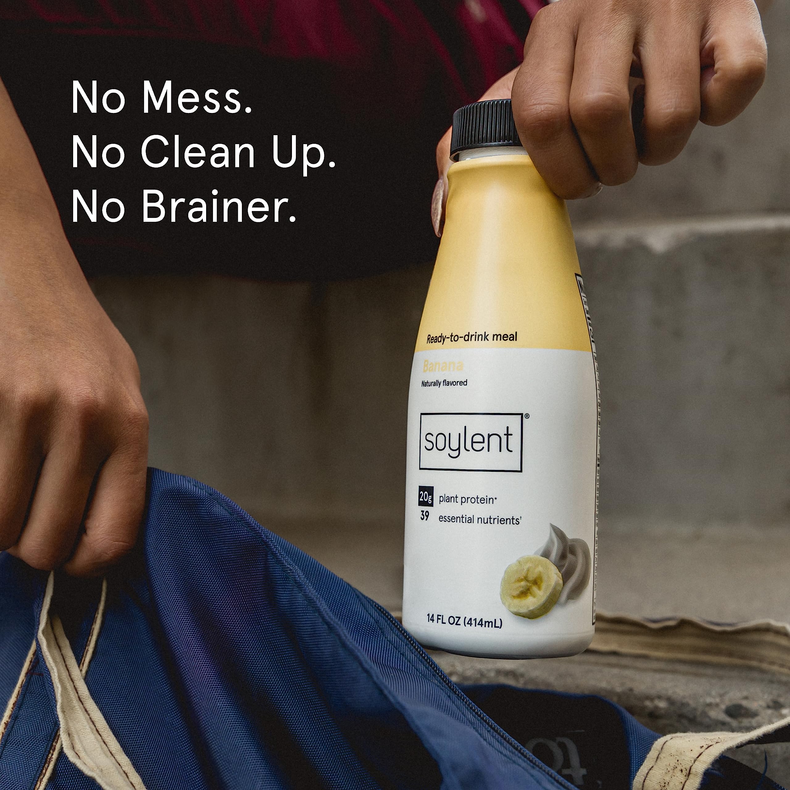 Soylent Banana packaging on kitchen counter highlighting simple weekly convenience.