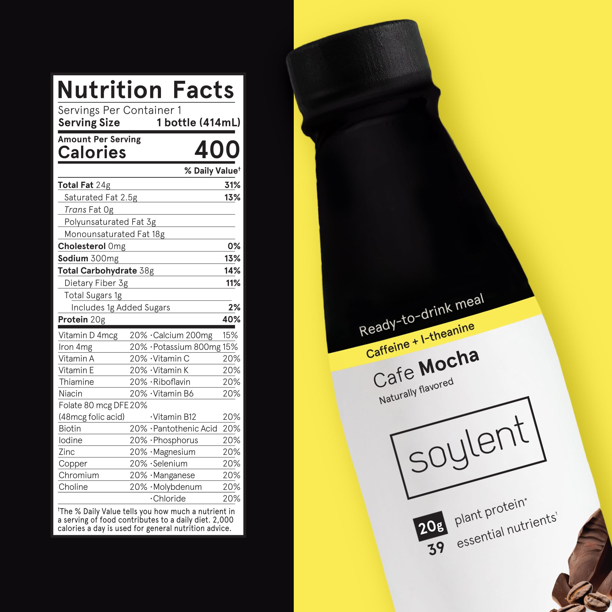 Pour of Soylent Complete Coffee Mocha for easy, protein-rich on-the-go fueling