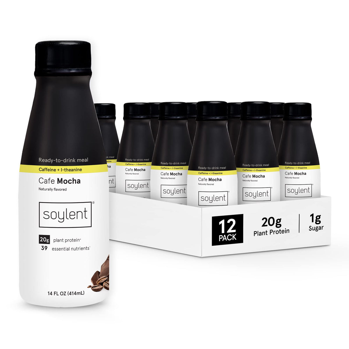 Soylent Complete Coffee Mocha bottle showing rich vegan meal on the go