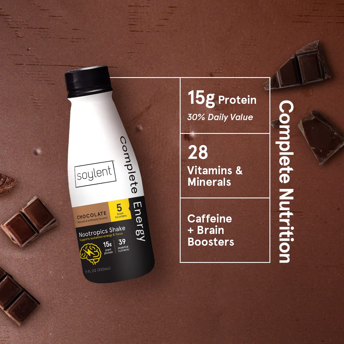 Soylent complete energy 12-pack packaging highlighting value and daily nutrition.