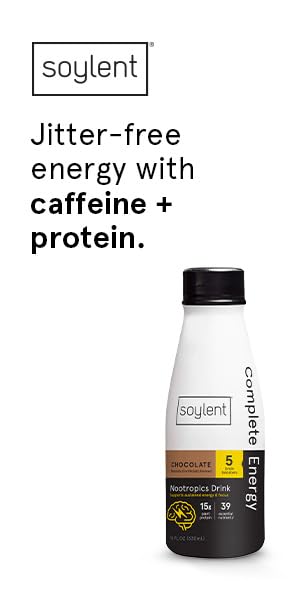 Soylent complete energy caffeine and L-Theanine boost visual for focus.