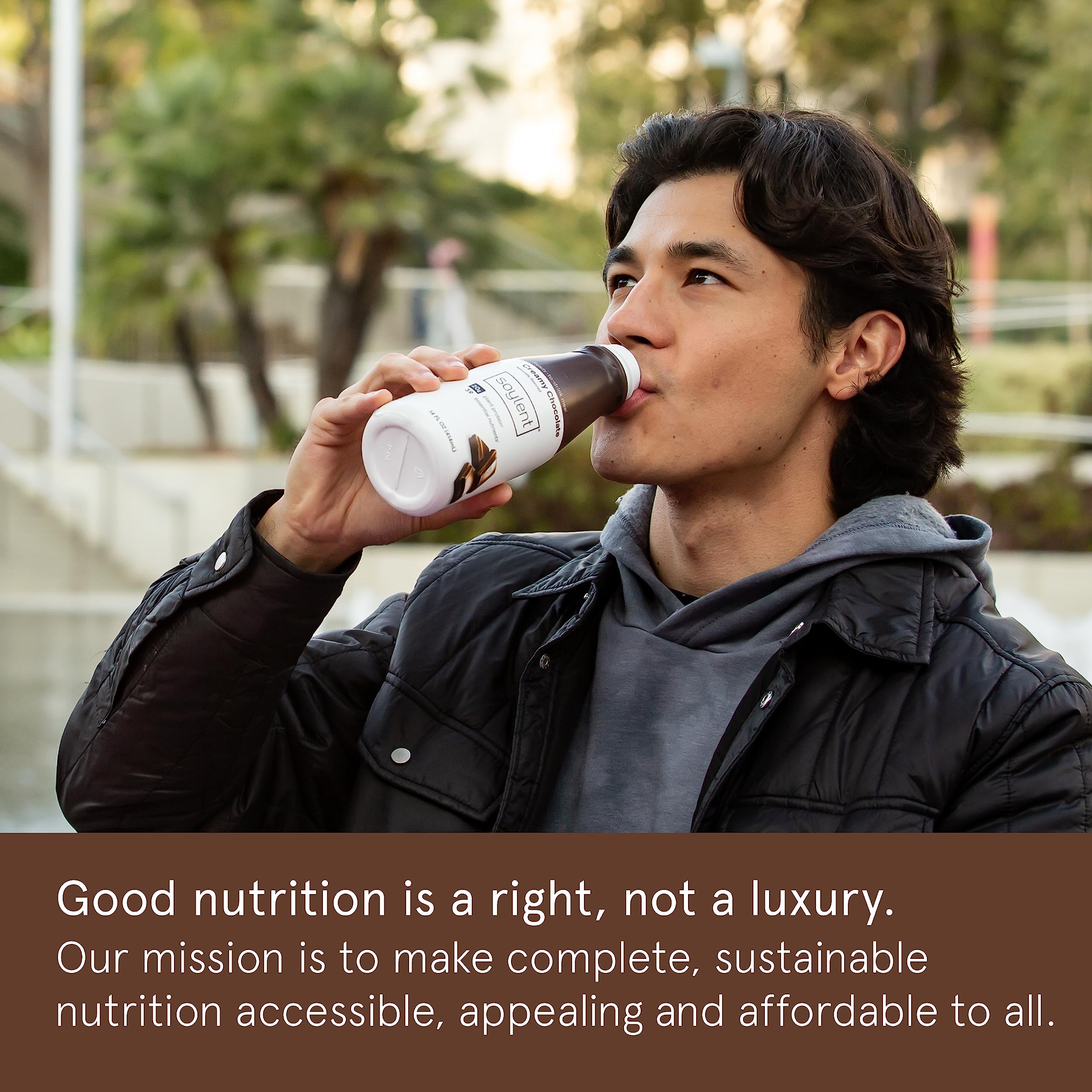 Soylent Creamy Chocolate 12-pack display for convenient purchase
