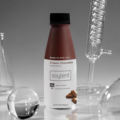 Soylent Creamy Chocolate on a desk, a quick meal solution for busy days
