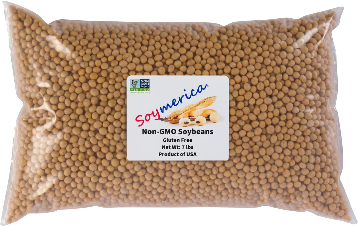 Soymerica non-GMO soybeans front package, ideal for fresh soy milk and tofu.