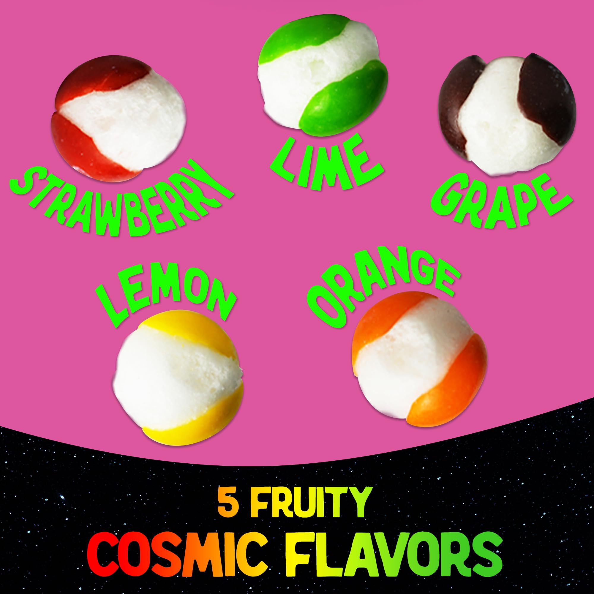 Space Age Snacks Cosmic Crunchies bag open, ready for shareable tasting