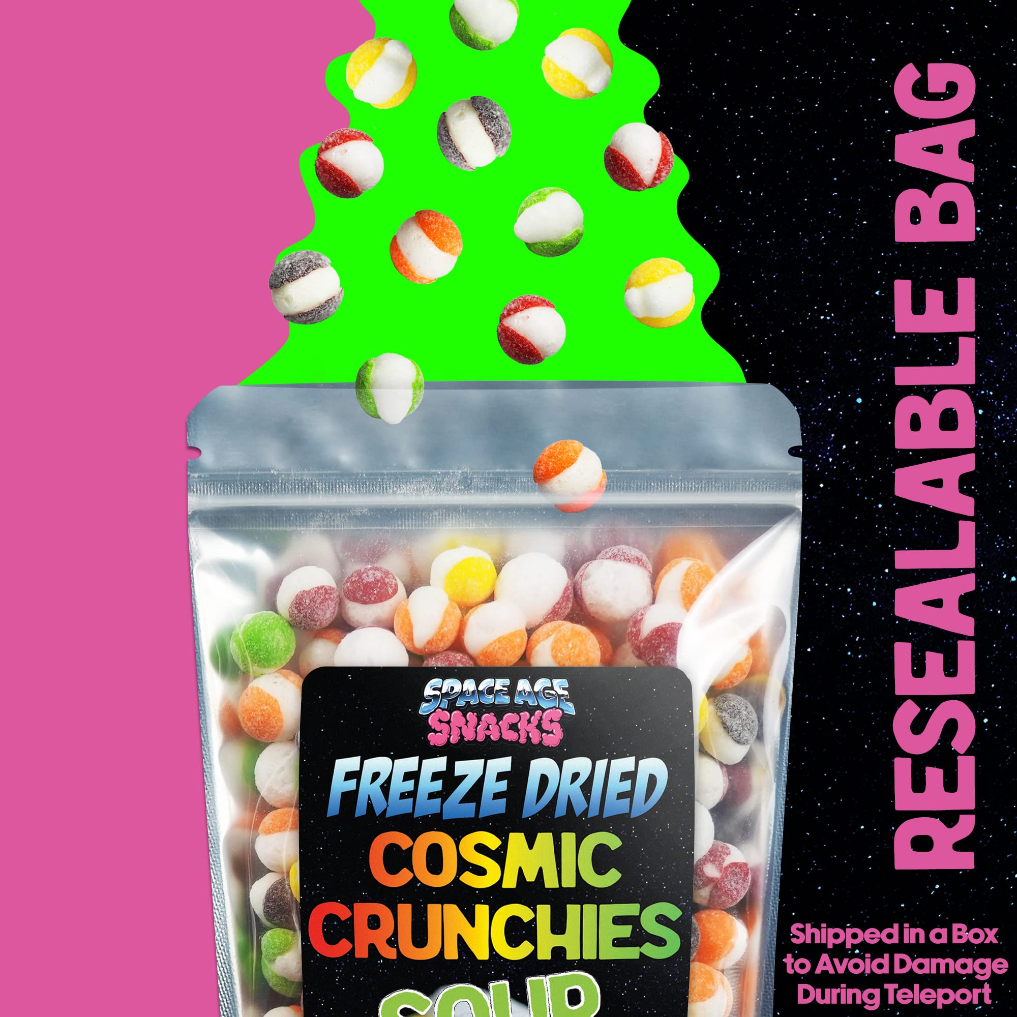 Party bowl with Space Age Snacks Sour Cosmic Crunchies for gatherings.
