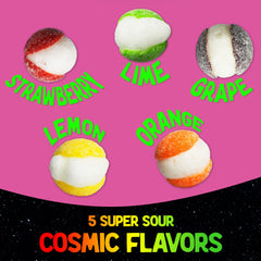 Sour Cosmic Crunchies bag open, colorful treats ideal for party snacks.