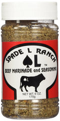 Spade L Ranch Beef Marinade bottle ready to marinate flavorful steaks.