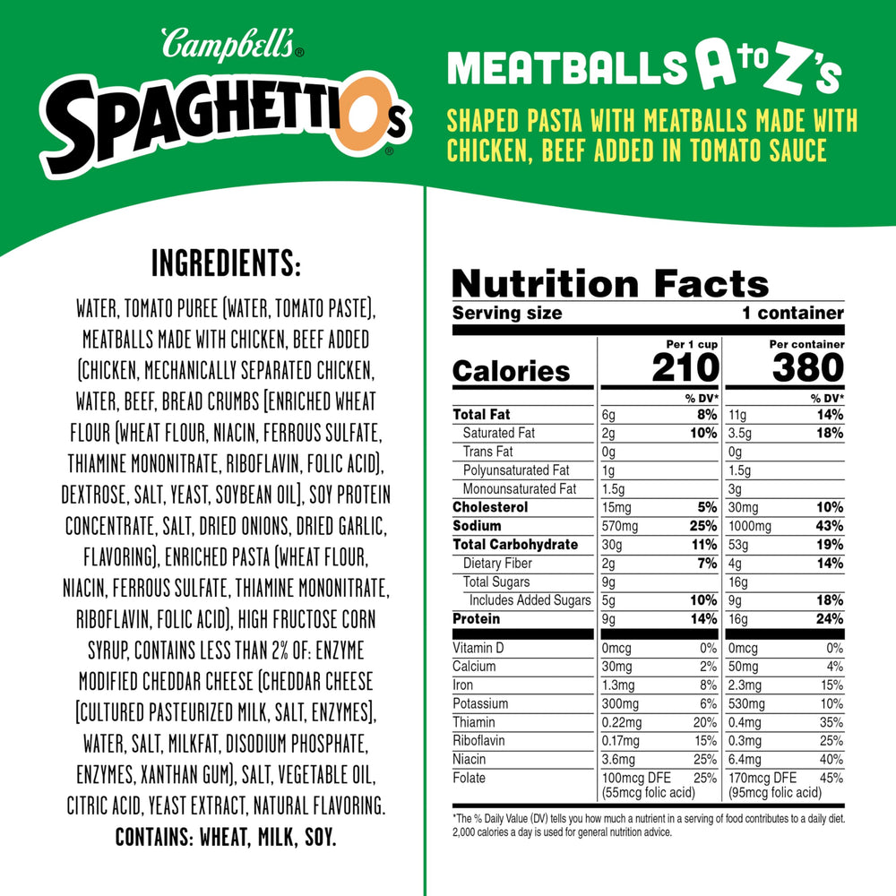 SpaghettiOs A to Z's Meatballs on a spoonful, playful kid-friendly meal with quick heat.