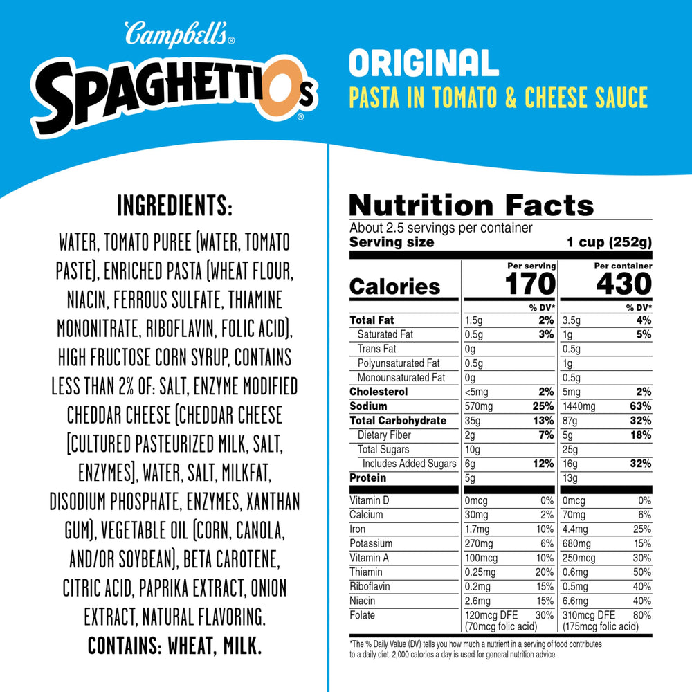 SpaghettiOs Original's unique o-shaped pasta adds playful charm to lunch.