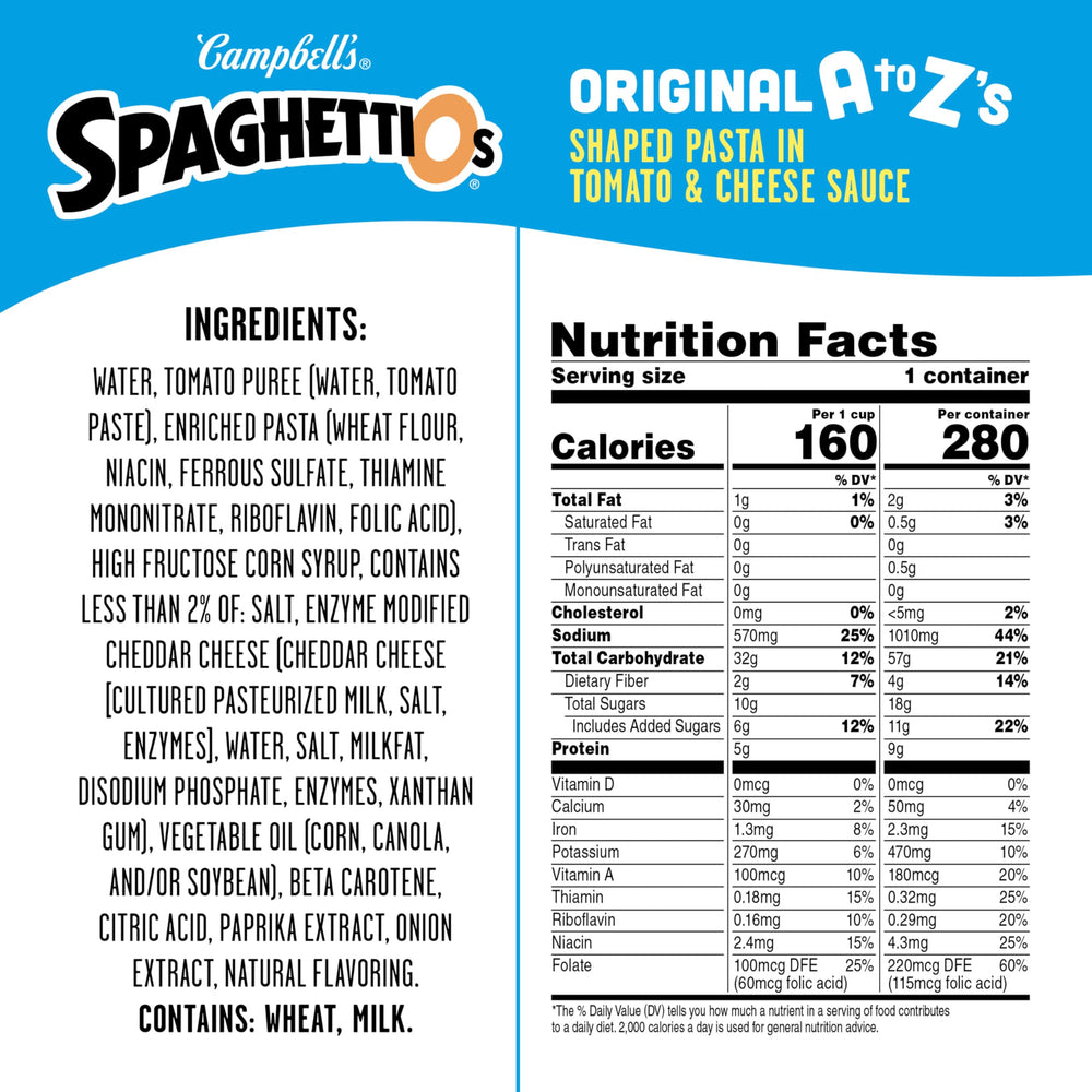 SpaghettiOs Original tomato cheese sauce can for quick family meals.