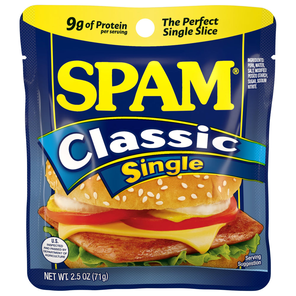 SPAM Classic 2.5 oz pouch ready for quick meals.