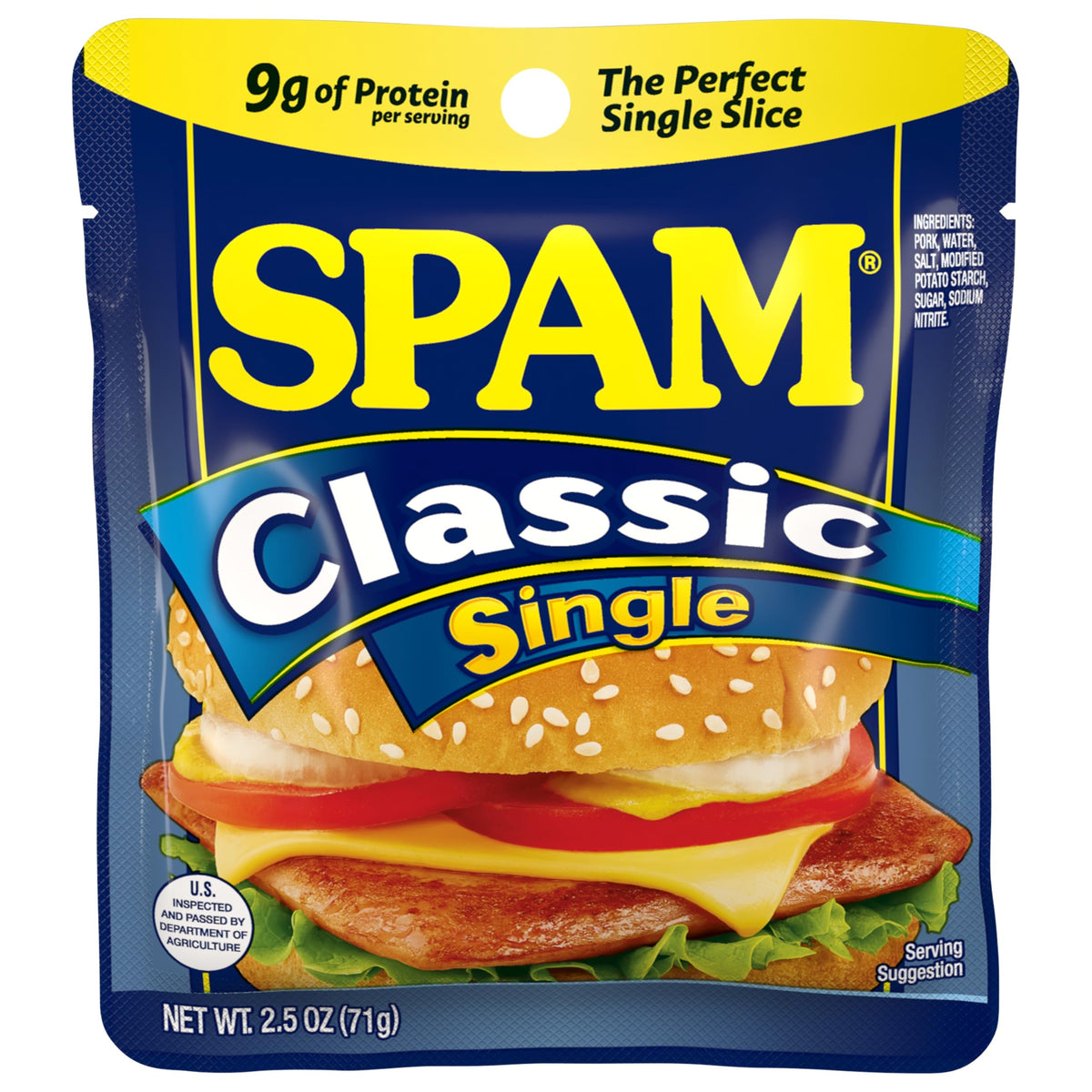 SPAM Classic 2.5 oz pouch ready for quick meals.