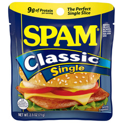 SPAM Classic 2.5 oz pouch ready for quick meals.
