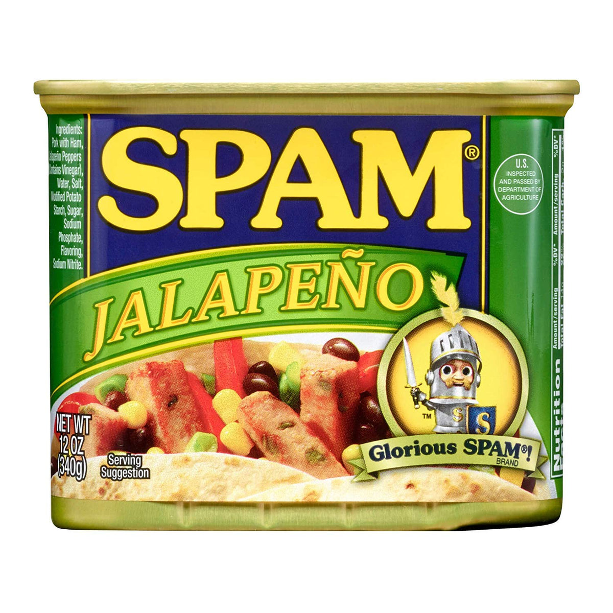 SPAM Jalapeno can front view, pantry staple ready for quick meals.