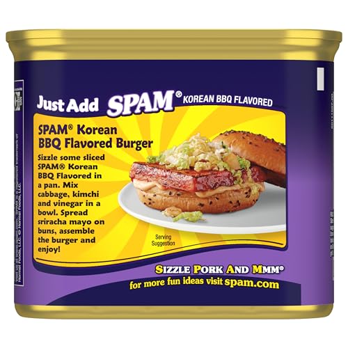 SPAM Korean BBQ Flavored in a pan, sizzling texture ideal for breakfast and dinner.