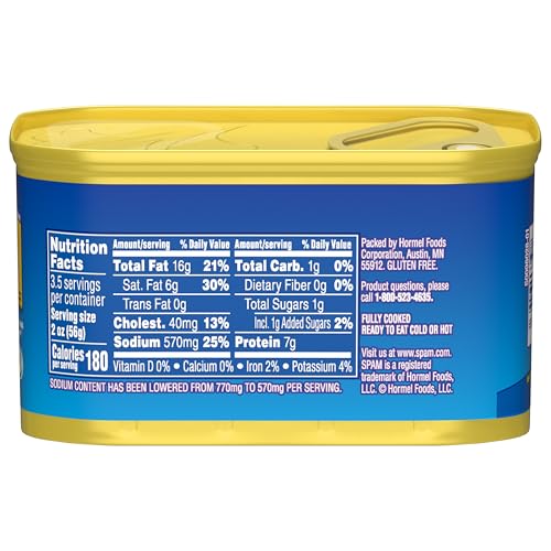 SPAM Less Sodium cans on shelf open for quick cooking