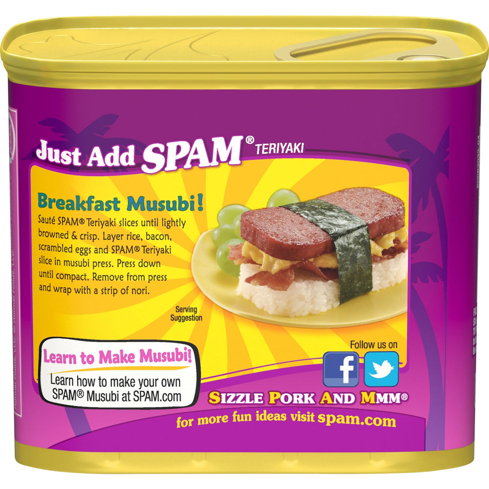 SPAM Teriyaki can label showing recipe ideas.
