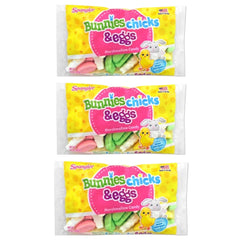 Spangler bunnies and chicks marshmallows in colorful packaging, perfect for Easter baskets.