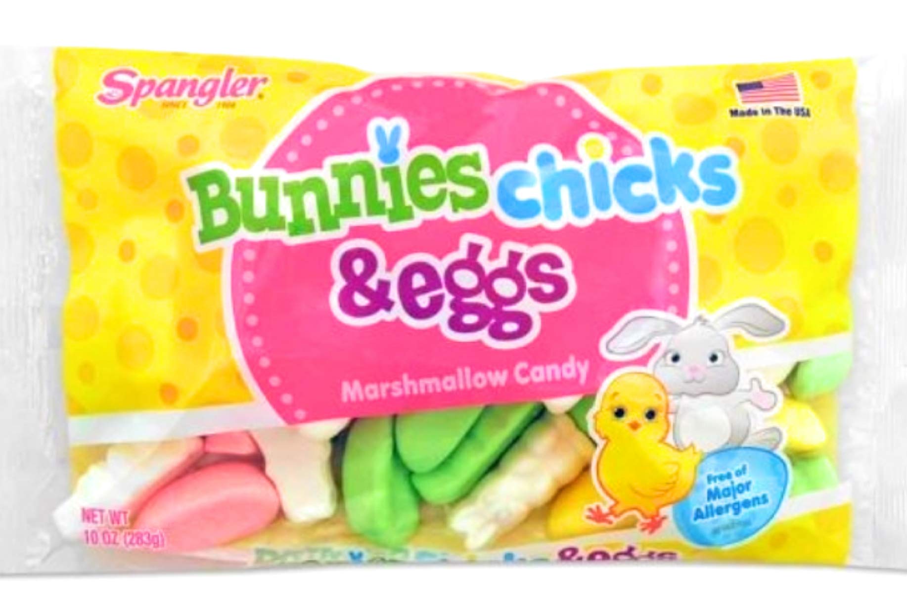 Spangler chick-shaped marshmallows on a festive platter for candy jars.