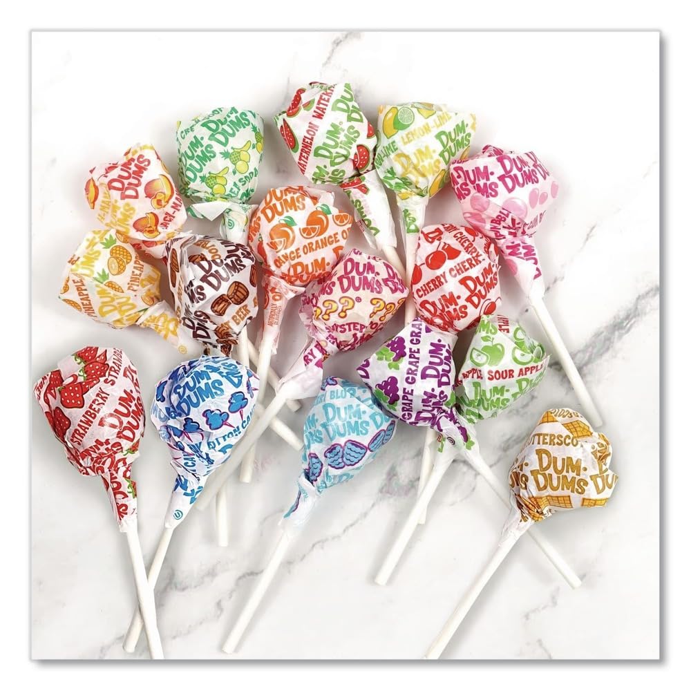 Close-up of Dum-Dum Pops highlighting low calories per pop for mindful snacking.
