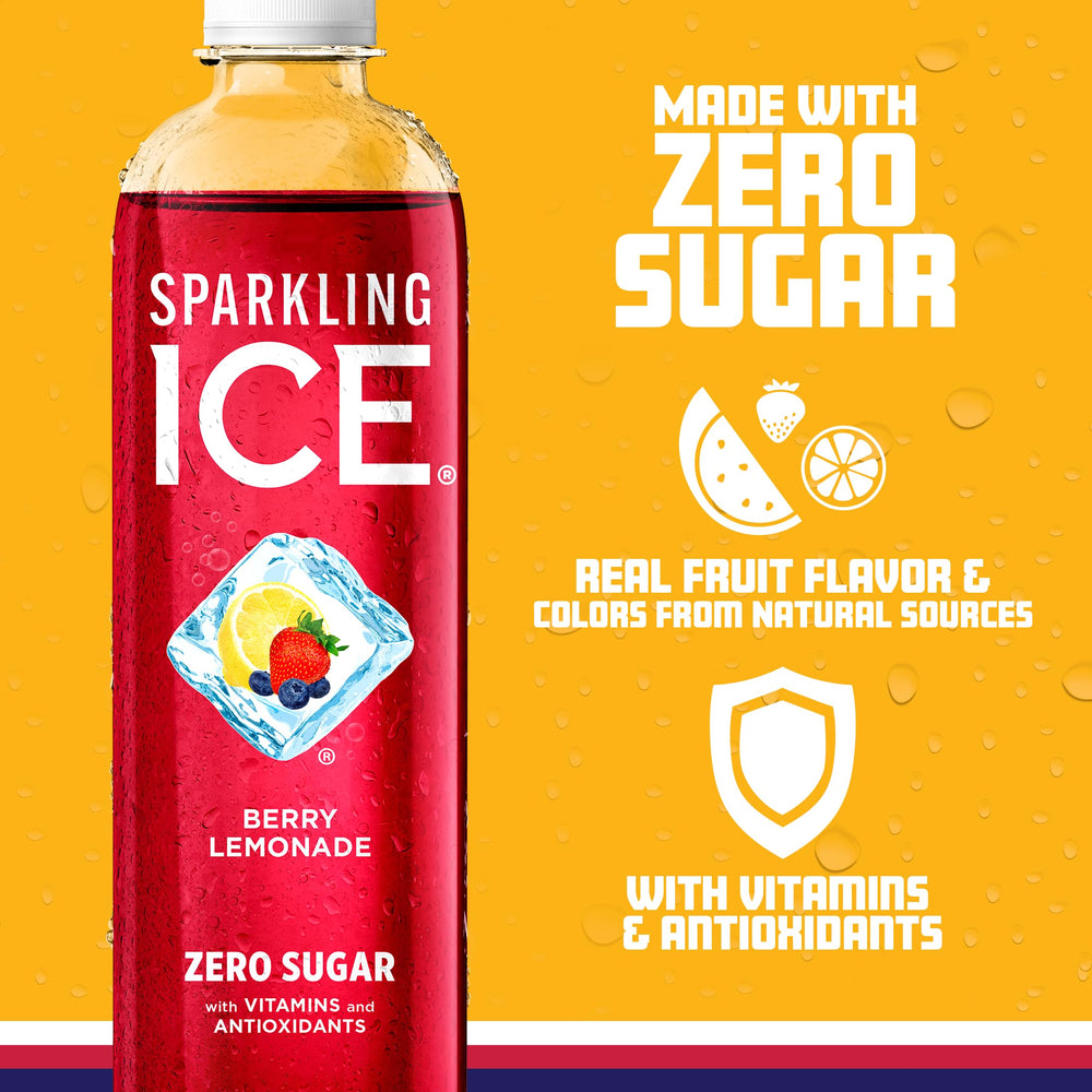 Close-up of Berry Lemonade label highlighting vitamins and natural colors