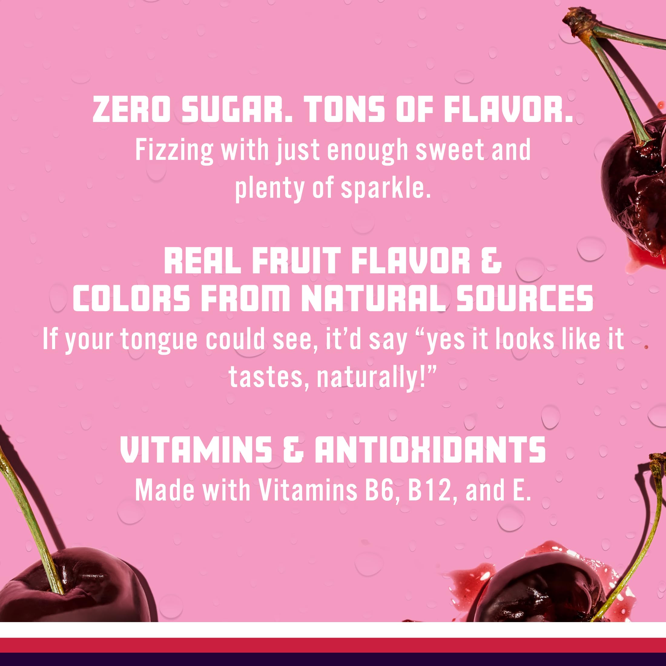 Sparkling Ice Black Cherry fizz shot captures refreshing bubbles and bright taste.