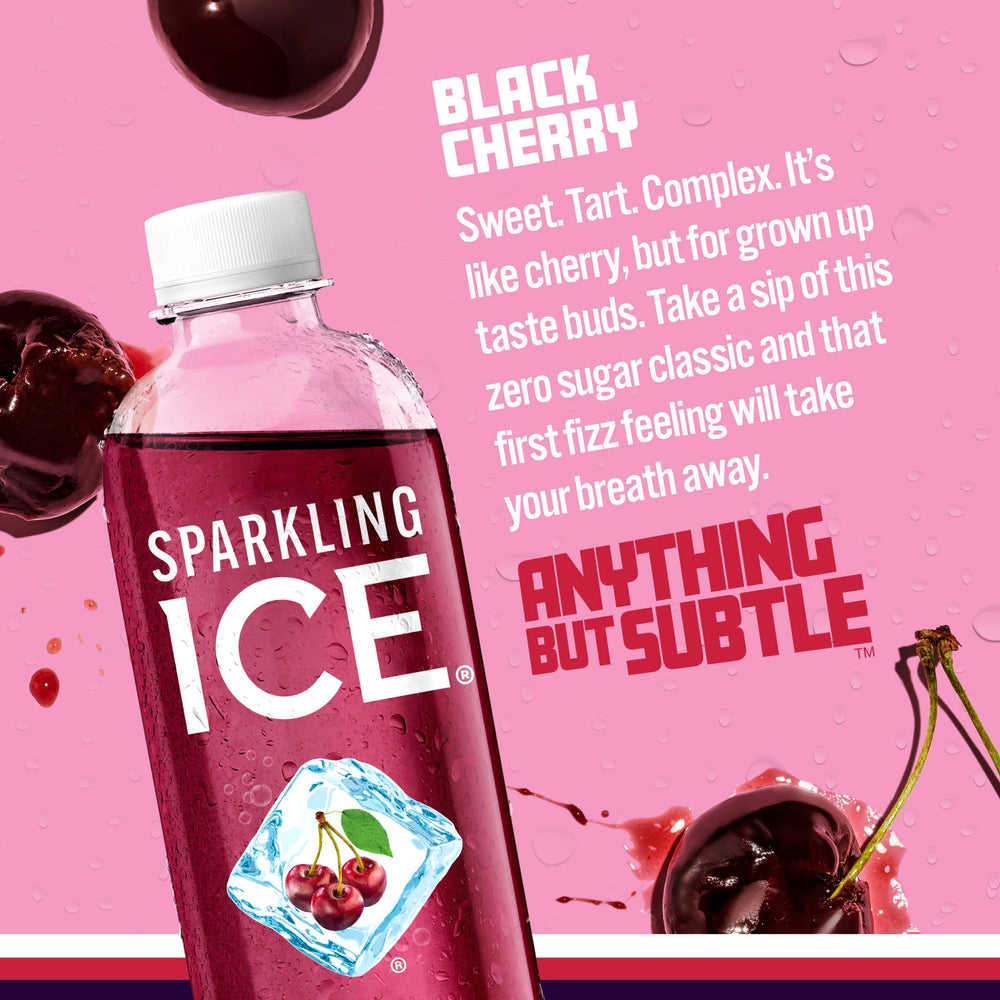 Sparkling Ice Black Cherry label close-up shows natural colors from sources.