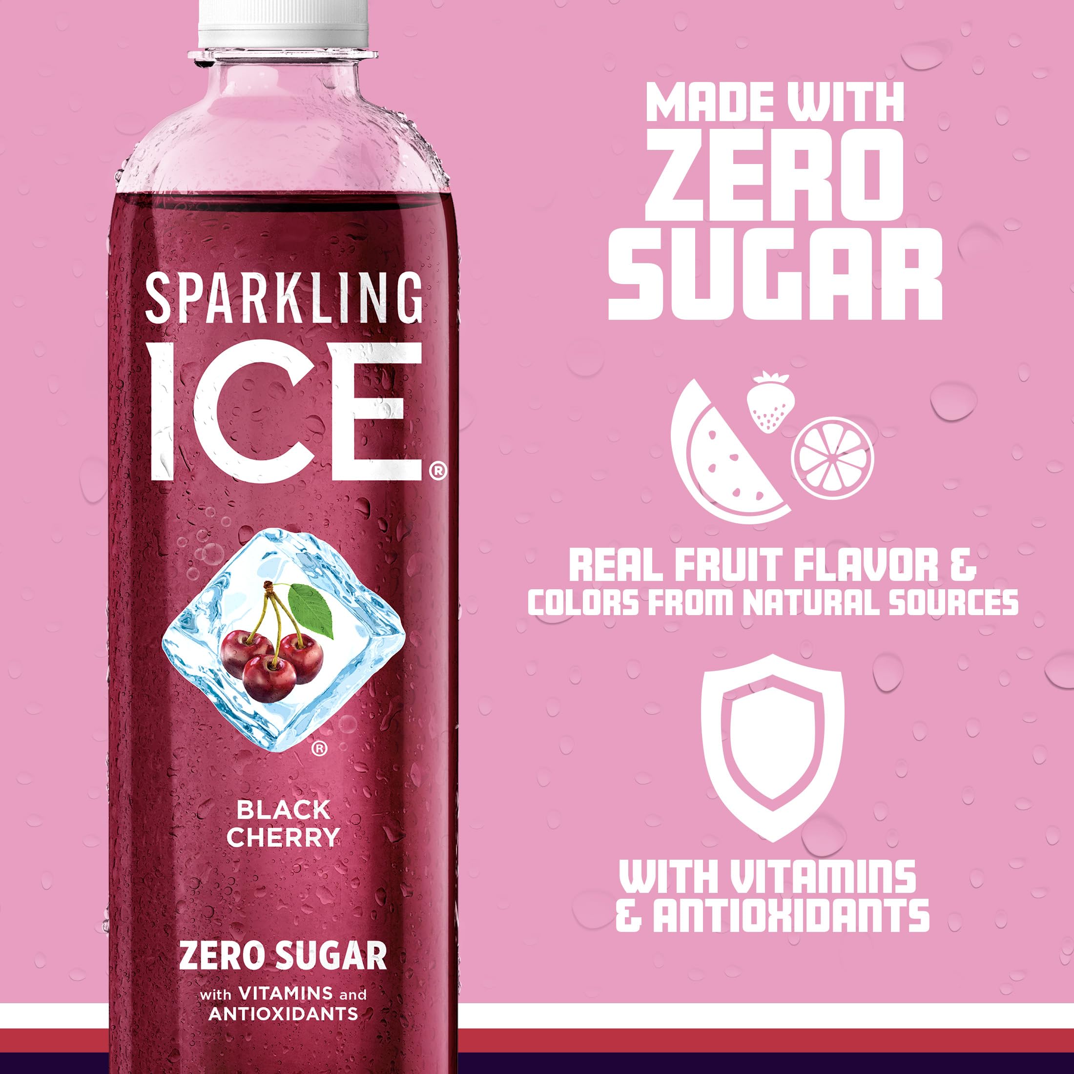 Sparkling Ice Black Cherry pack photo features 12 bottles of 17 oz each.