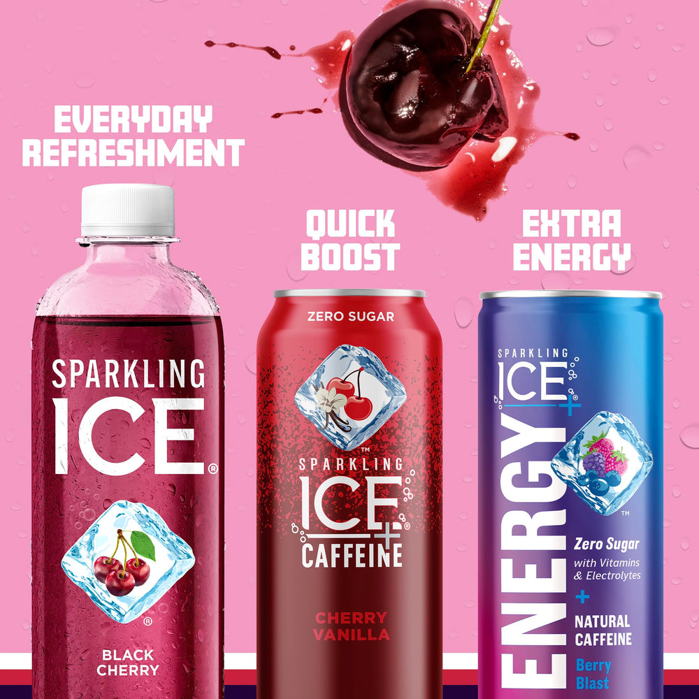 Sparkling Ice Black Cherry serving idea suggests mocktails or low-calorie refreshment.