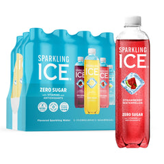 Sparkling Ice Blue Variety Pack bottle front shows vibrant flavor options and brand identity