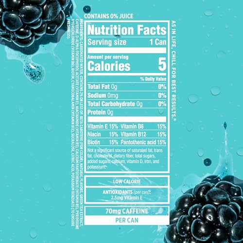 Chilled glass with Sparkling Ice Caffeine Blue Raspberry ready to sip.