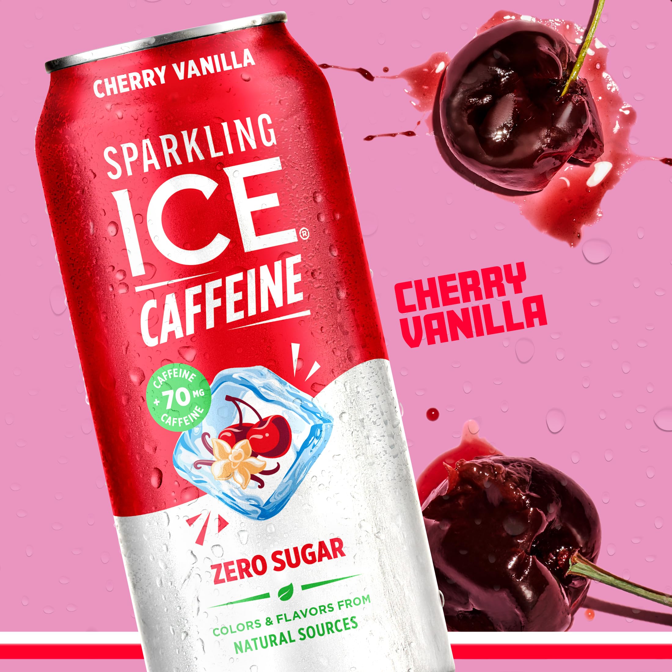 Recycling symbol and Sparkling Ice Caffeine Cherry Vanilla can