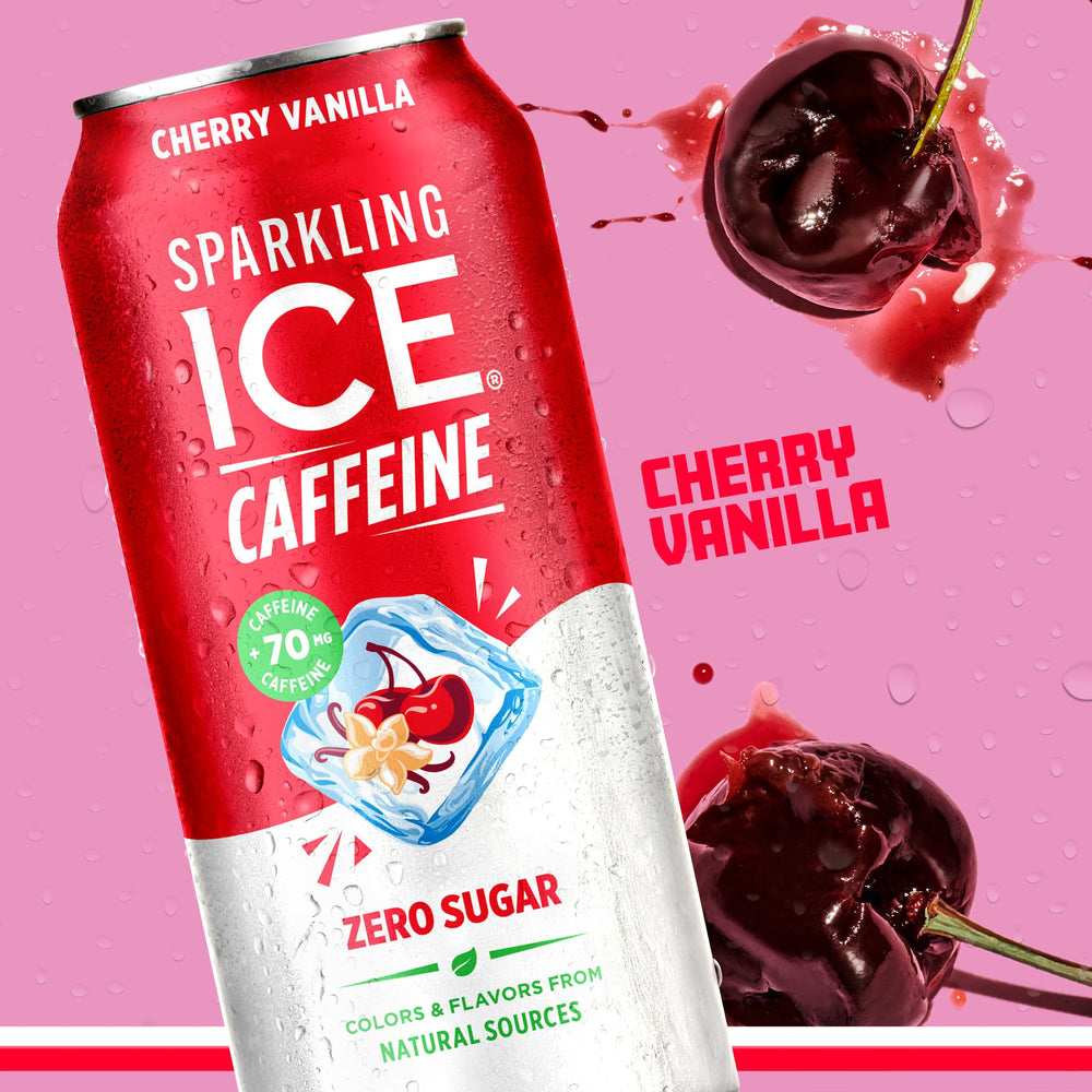 Recycling symbol and Sparkling Ice Caffeine Cherry Vanilla can