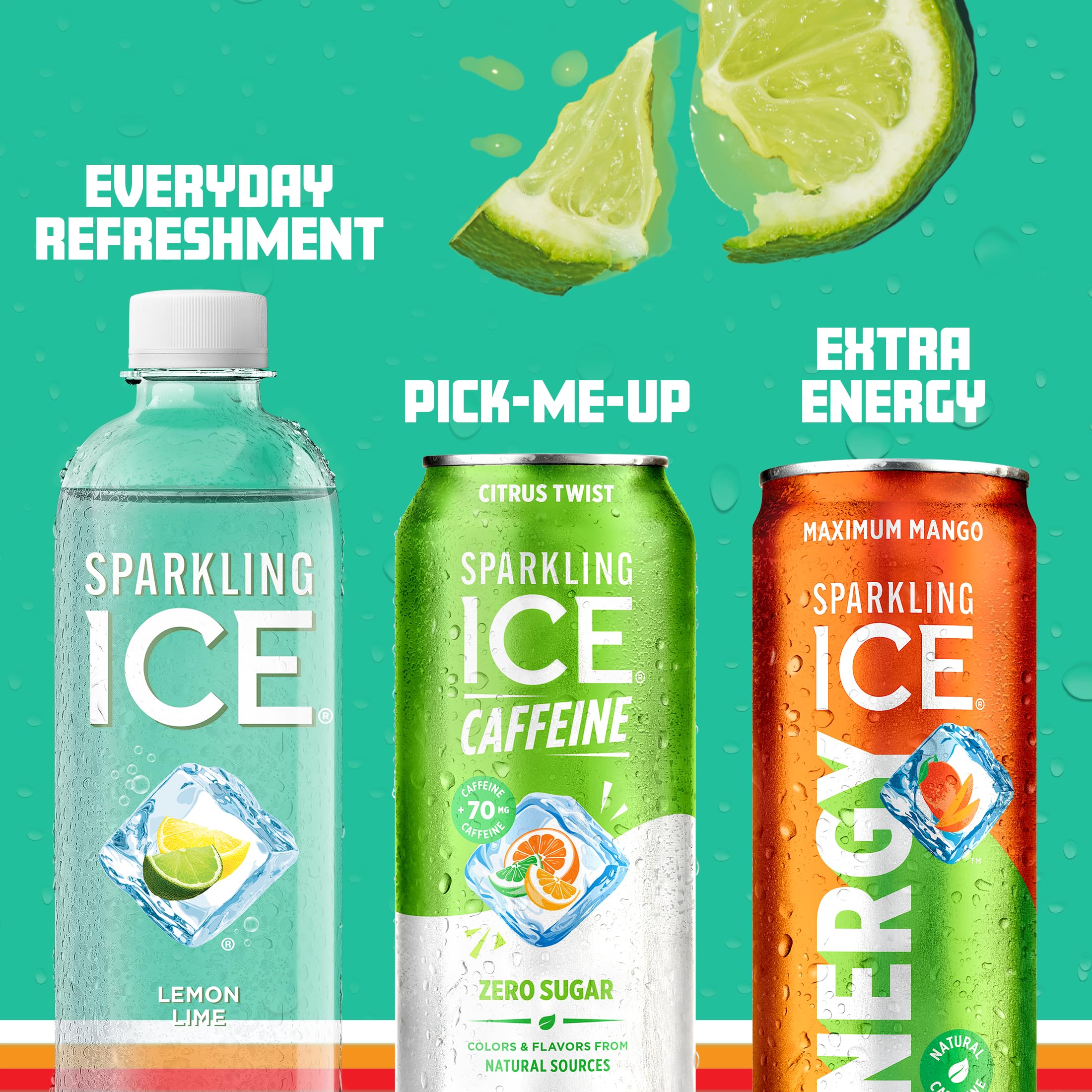 Sparkling Ice Caffeine Citrus Twist in fridge demonstrates ready-to-drink cold refreshment.