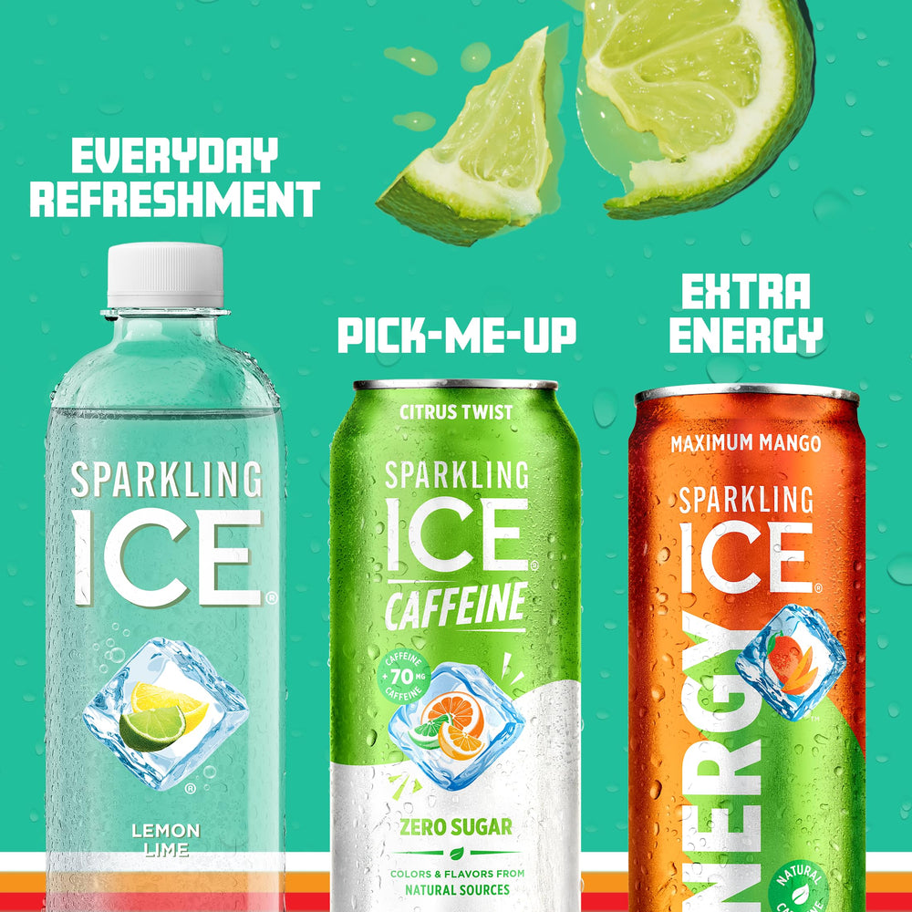 Sparkling Ice Caffeine Citrus Twist in fridge demonstrates ready-to-drink cold refreshment.
