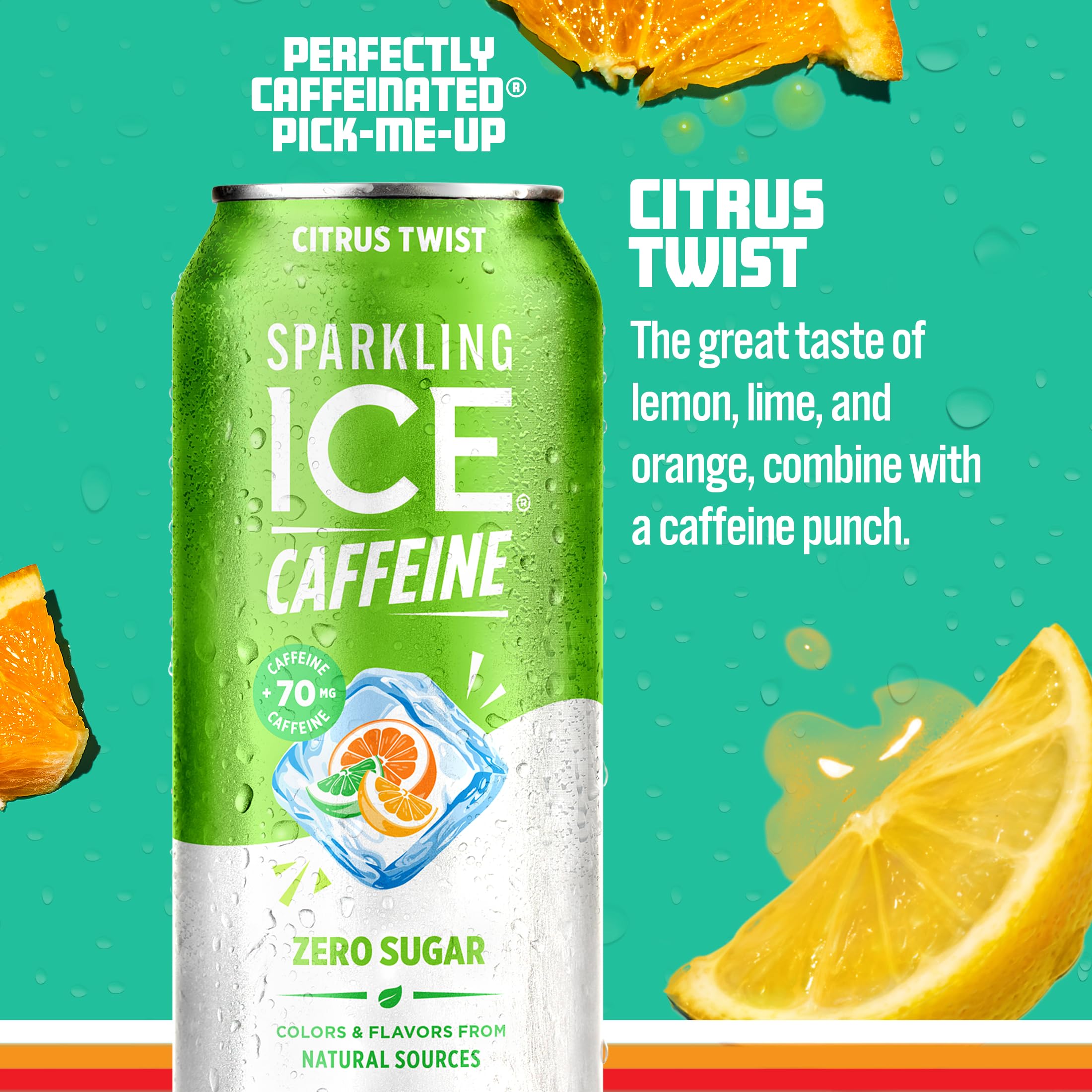 Sparkling Ice Caffeine Citrus Twist being poured into glass emphasizes refreshing fizz and aroma.