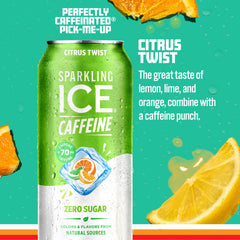 Sparkling Ice Caffeine Citrus Twist being poured into glass emphasizes refreshing fizz and aroma.