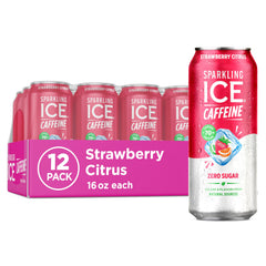 Sparkling Ice Caffeine Strawberry Citrus can shows berry flavor and citrus zing for a refreshing lift.