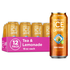 Sparkling Ice Caffeine Tea Lemonade can, 16 oz, ideal for on-the-go refreshment.