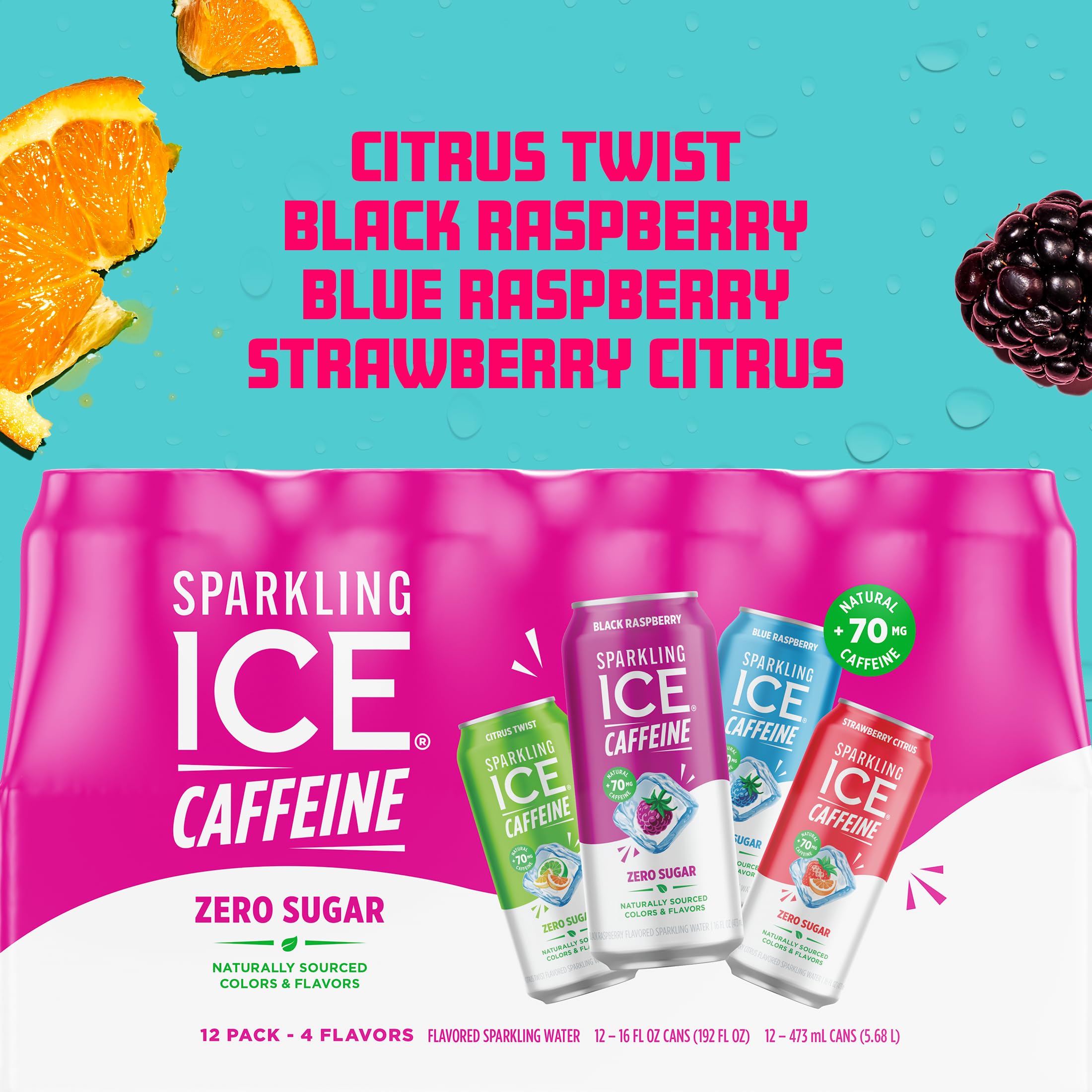 Sparkling Ice Strawberry Citrus can for fruity pick-me-up.
