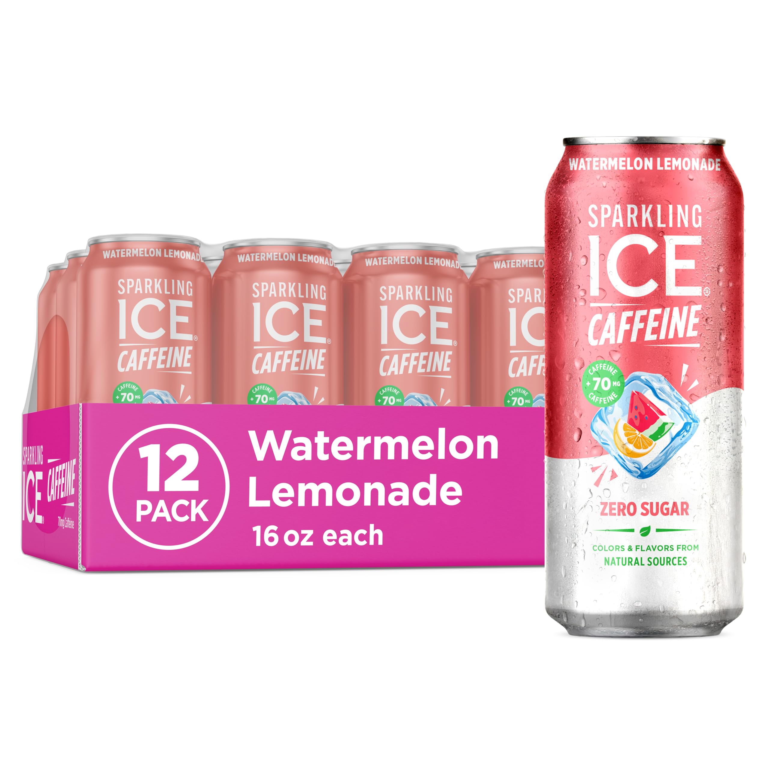 Sparkling Ice Caffeine Watermelon Lemonade can close-up highlighting label for a refreshing pick-me-up