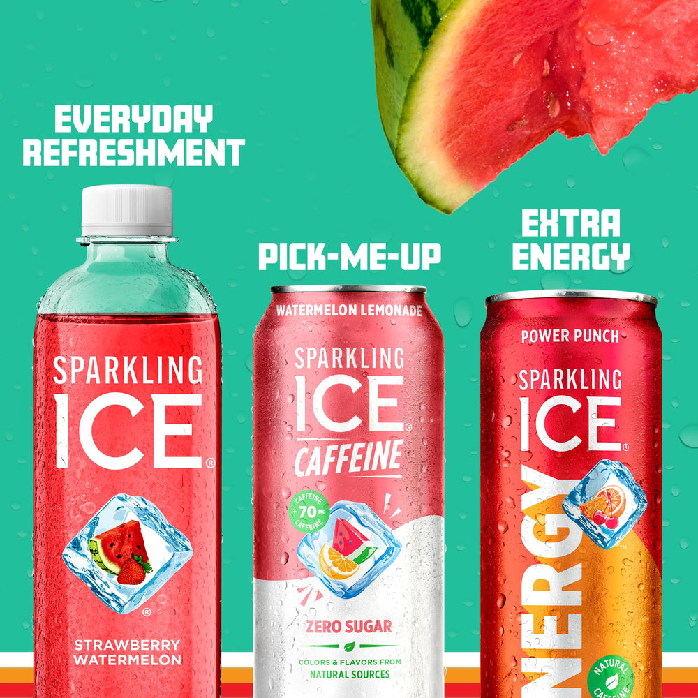Sparkling Ice Caffeine Watermelon Lemonade iced with lemon wedge and bubbles