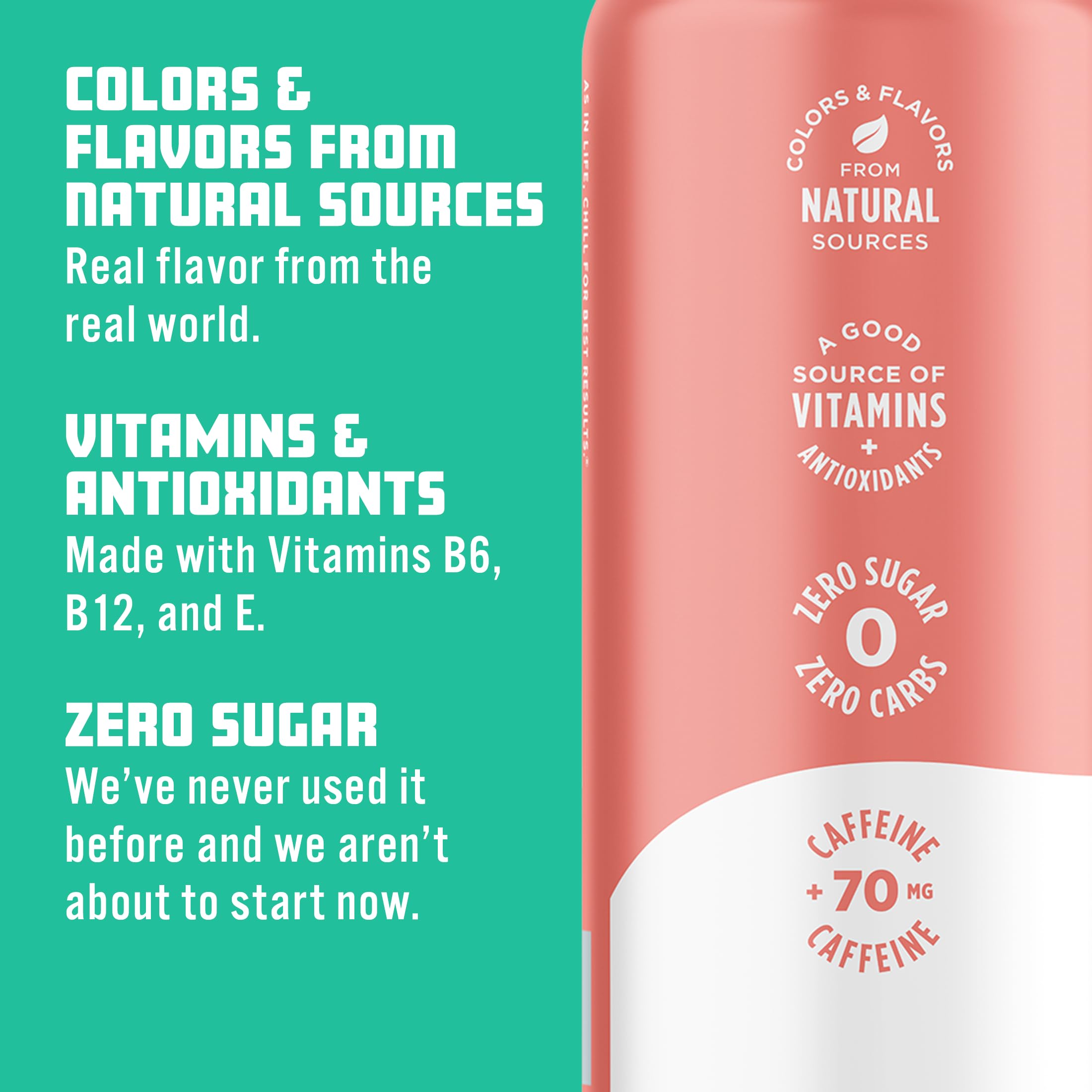 Sparkling Ice Caffeine Watermelon Lemonade vitamin label highlights B6, B12, E and antioxidants