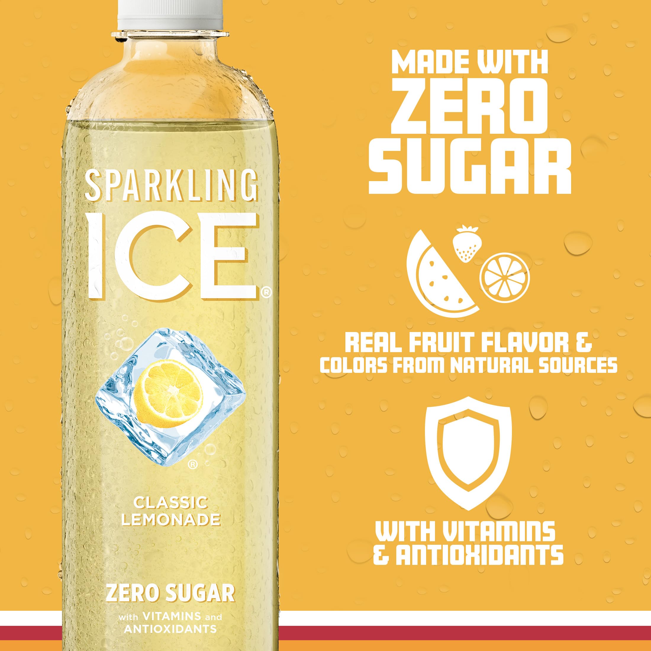Front-view Sparkling Ice Classic Lemonade bottle ready for on-the-go refreshment.