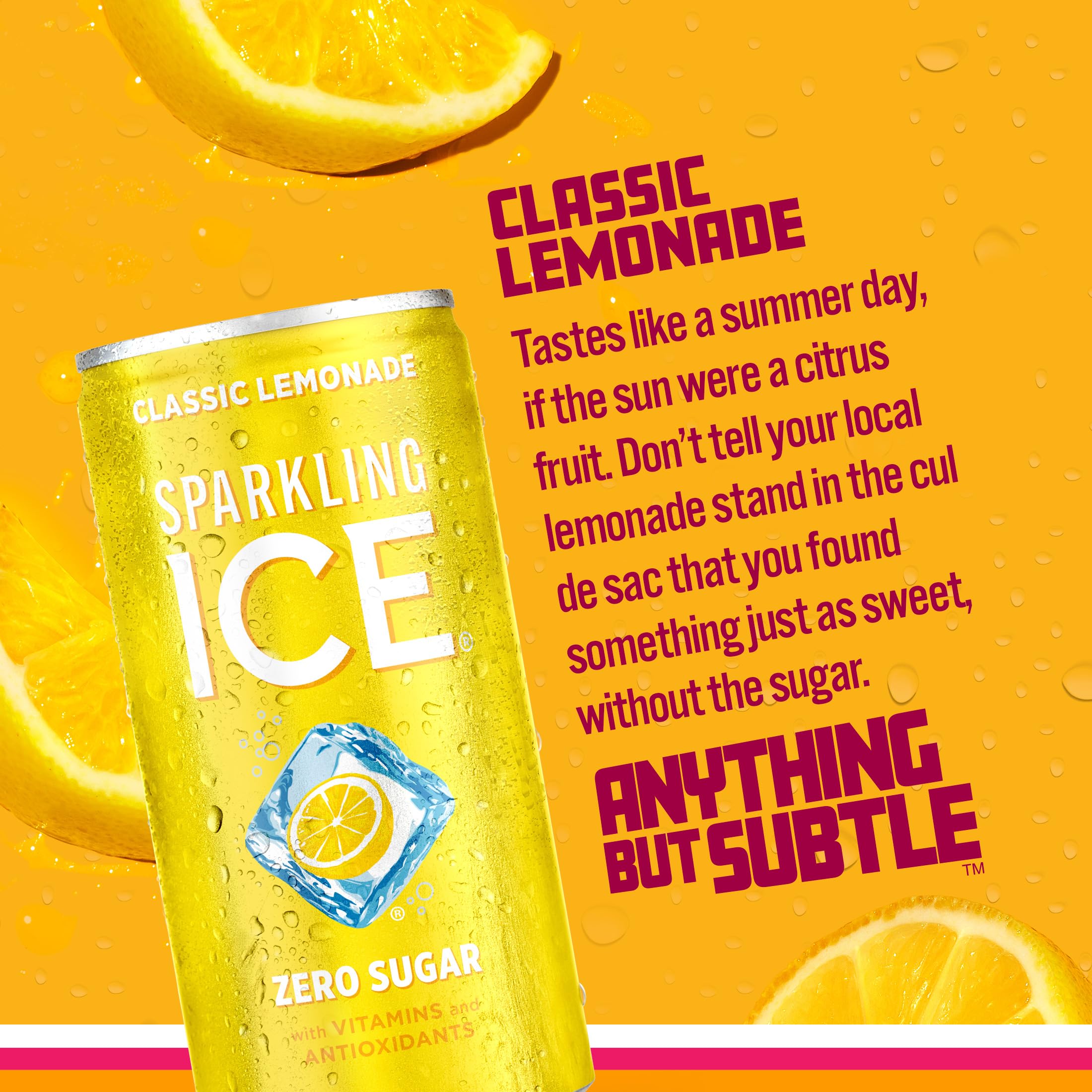 Sparkling Ice Classic Lemonade 10-pack mini cans arranged for convenient cold drinks