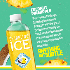 12-bottle pack display of Sparkling Ice Coconut Pineapple for sharing